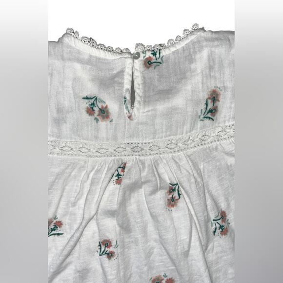 Lucky Brand White Floral Mix Ruffle Cap Sleeve Top Small Boho Dainty Feminine - Picture 8 of 10